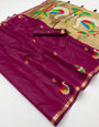 Charming Wine Pure Munga Cotton Silk Saree With Murmurous Blouse Piece