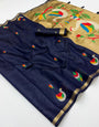 Magnetic Navy Blue Pure Munga Cotton Silk Saree With Bewitching Blouse Piece