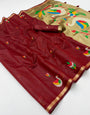 Quixotic Maroon Pure Munga Cotton Silk Saree With Artistic Blouse Piece