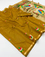Engrossing Mustard Pure Munga Cotton Silk Saree With Desuetude Blouse Piece