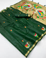 Nebula Dark Green Pure Munga Cotton Silk Saree With Aplomb Blouse Piece