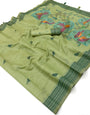 Sumptuous Green Pure Munga Cotton Silk Saree With Luxuriant Blouse Piece
