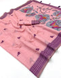 Engaging Pink Pure Munga Cotton Silk Saree With Exemplary Blouse Piece