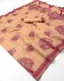 Glowing Peach Pure Munga Cotton Silk Saree With Precious Blouse Piece