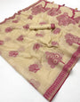 Sensational Beige Pure Munga Cotton Silk Saree With Efflorescence Blouse Piece