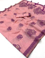 Smashing Pink Pure Munga Cotton Silk Saree With Capricious Blouse Piece