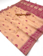 Epiphany Peach Pure Munga Cotton Silk Saree With Seraphic Blouse Piece