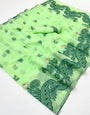 Gleaming Pista Jamdani Cotton Silk Saree With Evanescent Blouse Piece