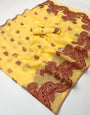 Flattering Yellow Jamdani Cotton Silk Saree With Beautiful Blouse Piece