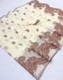 Amiable Off White Jamdani Cotton Silk Saree With Diaphanous Blouse Piece