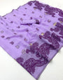 Luxuriant Lavender Jamdani Cotton Silk Saree With Vivacious Blouse Piece