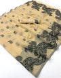 Blooming Beige Jamdani Cotton Silk Saree With Petrichor Blouse Piece