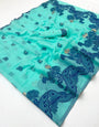 Divine Sky Jamdani Cotton Silk Saree With Magnificat Blouse Piece