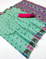 Dazzling Sea Green Pure Munga Cotton Silk Saree With Demesne Blouse Piece