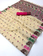 Jazzy Beige Pure Munga Cotton Silk Saree With Glorious Blouse Piece