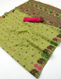 Brood Pista Pure Munga Cotton Silk Saree With Outstanding Blouse Piece
