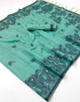 Seraglio Sea Green Pure Munga Cotton Silk Saree With Ailurophile Blouse Piece