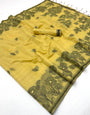 Majestic Yellow Pure Munga Cotton Silk Saree With Beauteous Blouse Piece