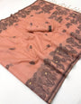 Resplendent Peach Pure Munga Cotton Silk Saree With Epiphany Blouse Piece