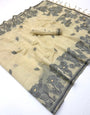 Desirable Beige Pure Munga Cotton Silk Saree With Chatoyant Blouse Piece