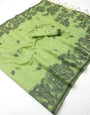 Twirling Pista Pure Munga Cotton Silk Saree With Charming Blouse Piece