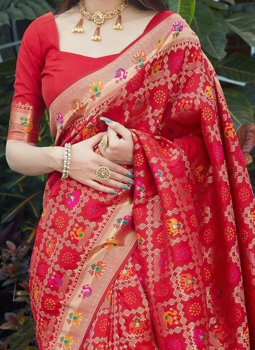 Scintillating Red Soft Banarasi Silk Saree With Redolent Blouse Piece