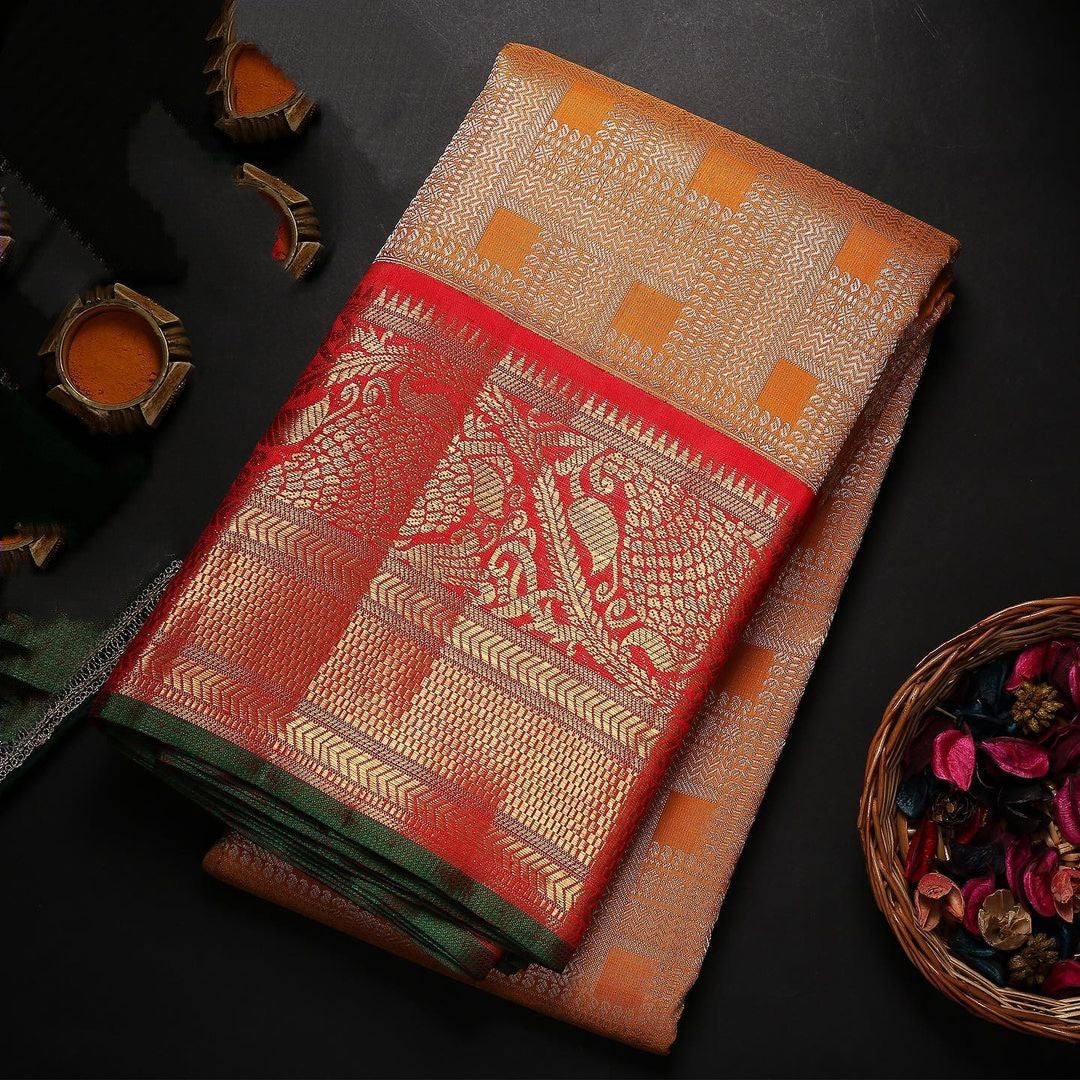 Breathtaking Orange Soft Banarasi Silk Saree With Two Attractive Blouse Piece