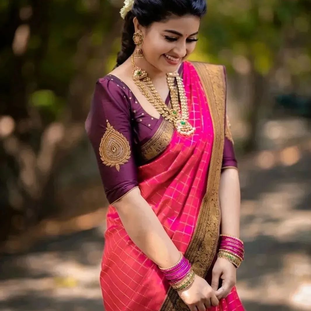 Cynosure Pink Soft Silk Saree With Artistic Blouse Piece