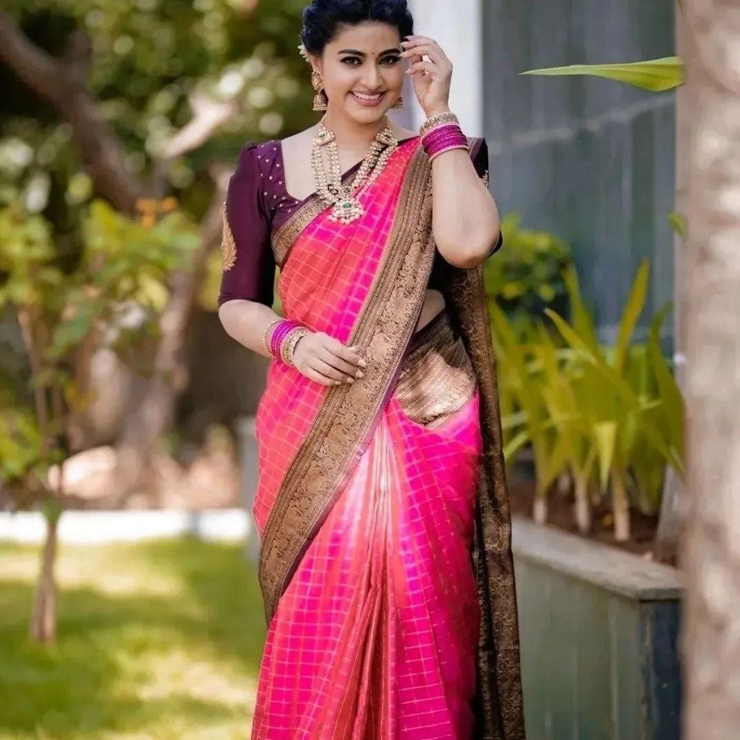 Cynosure Pink Soft Silk Saree With Artistic Blouse Piece