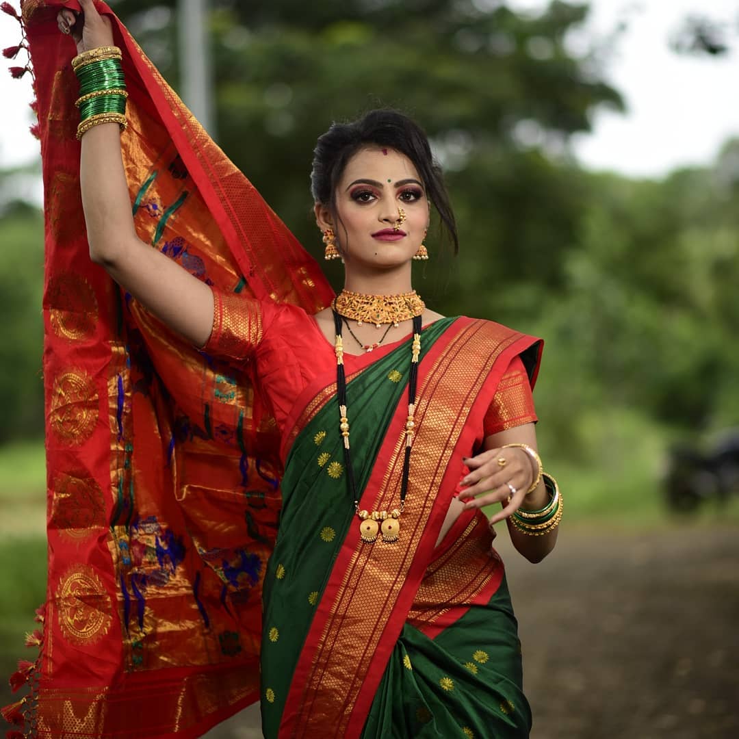 Alluring Green Paithani Silk Saree With Ethnic Blouse Piece