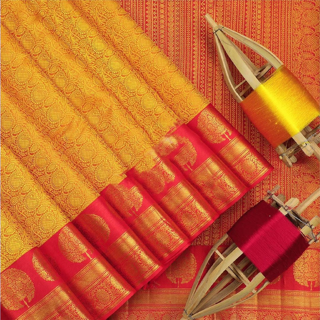 Impressive Yellow Soft Banarasi Silk Saree With Flattering Blouse Piece