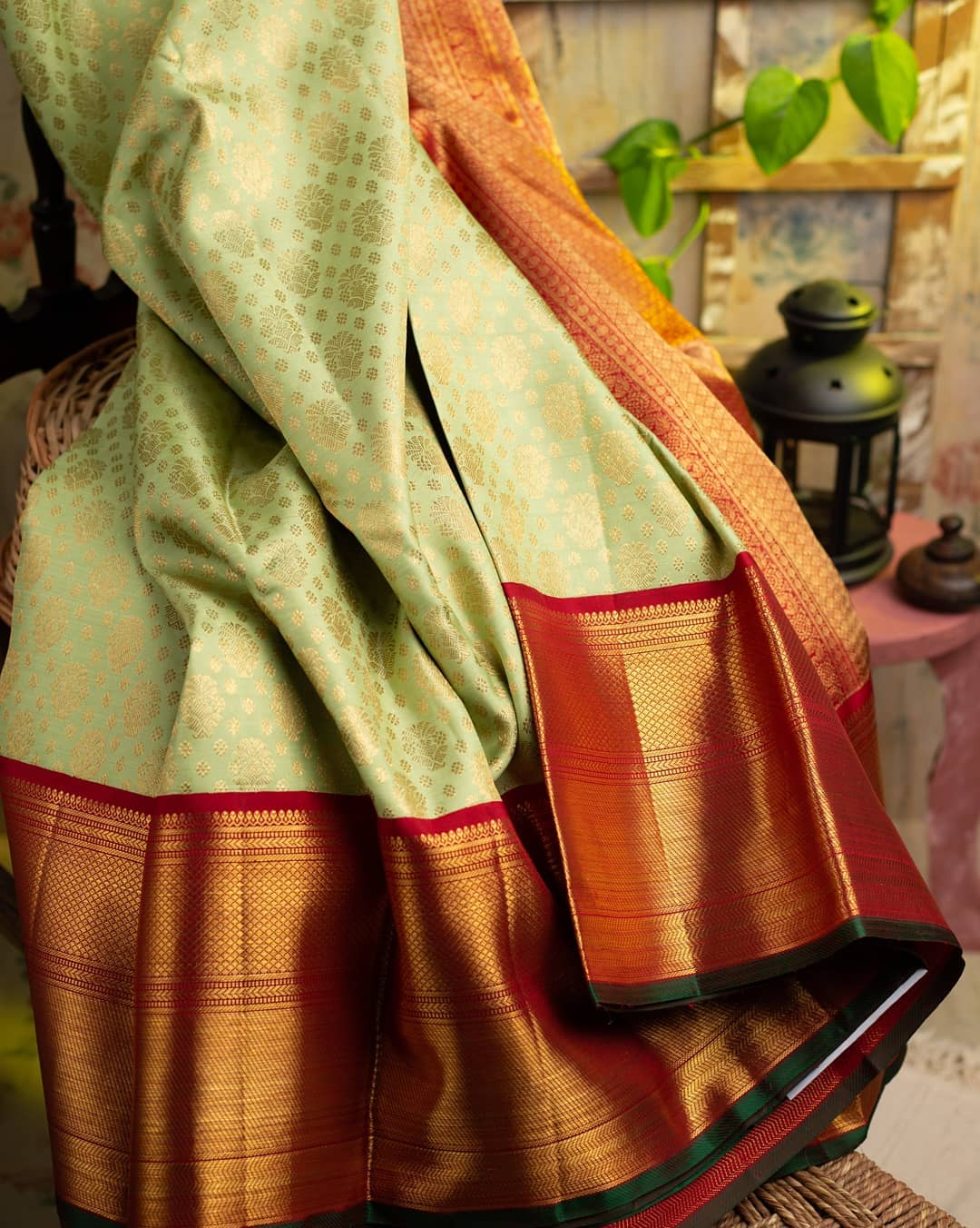 Ethereal Pista Soft Banarasi Silk Saree With Ethnic Blouse Piece