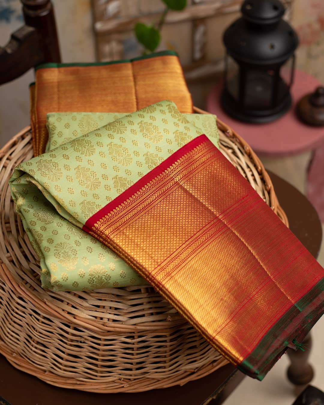Ethereal Pista Soft Banarasi Silk Saree With Ethnic Blouse Piece