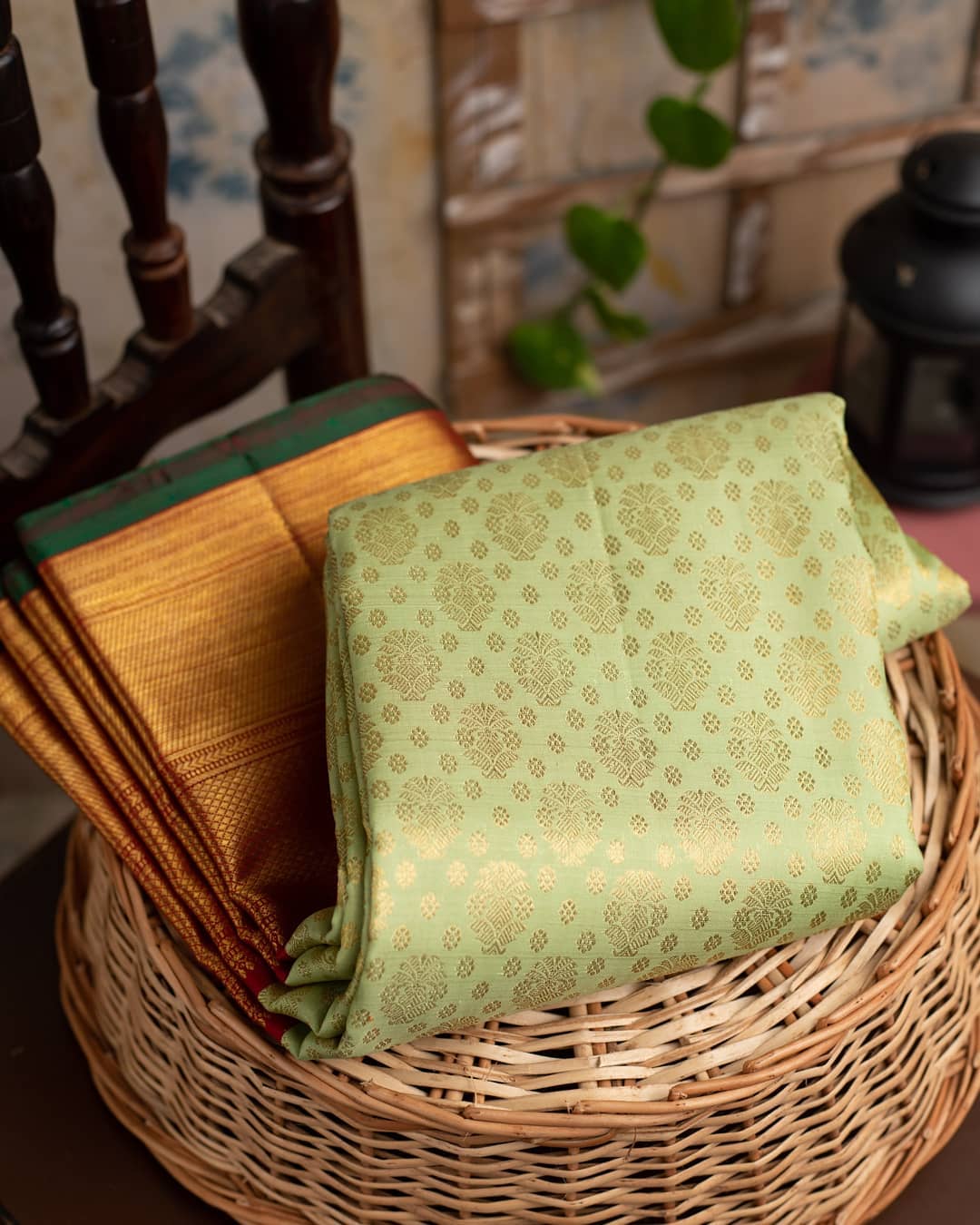 Ethereal Pista Soft Banarasi Silk Saree With Ethnic Blouse Piece