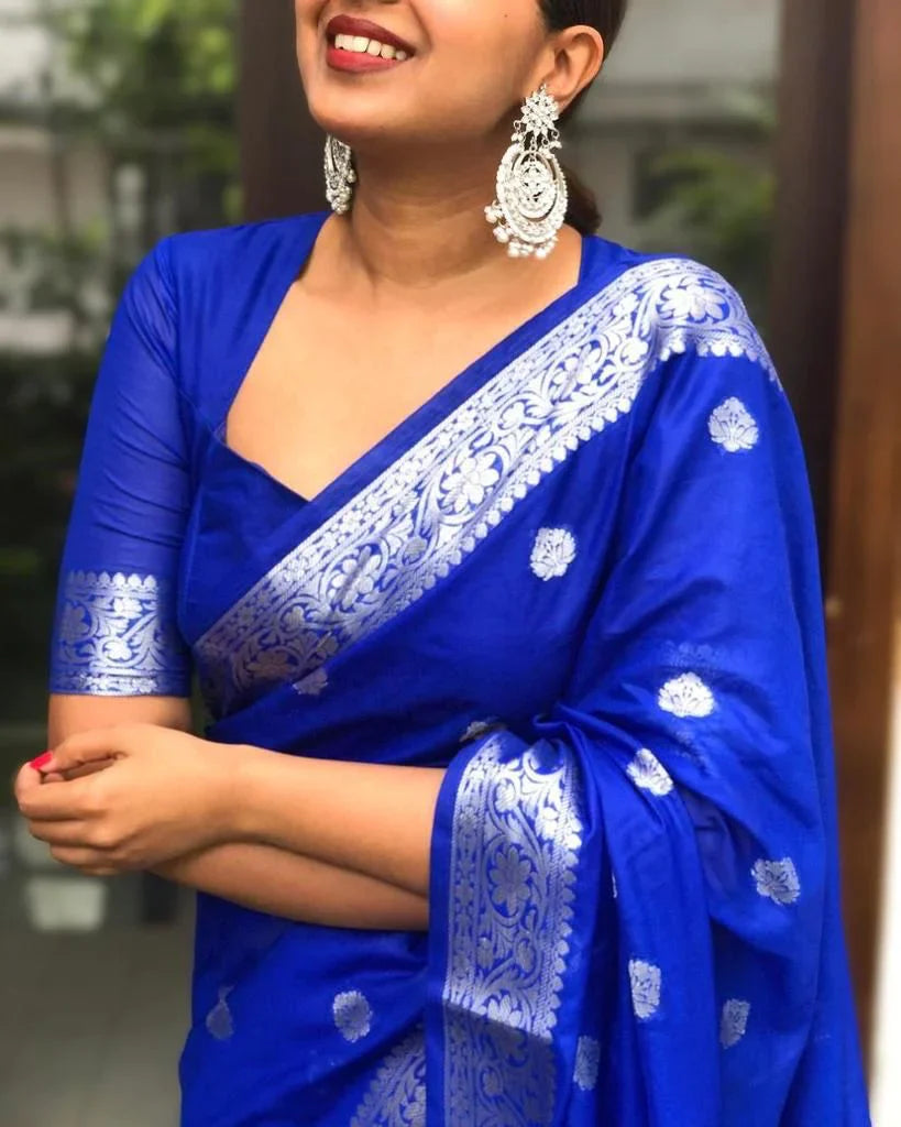 Whimsical Royal Blue Soft Silk Saree With Incomparable Blouse Piece