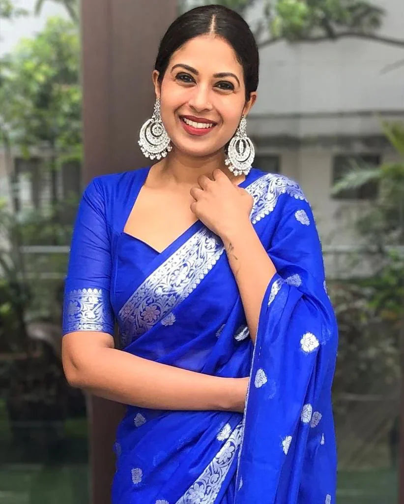 Whimsical Royal Blue Soft Silk Saree With Incomparable Blouse Piece
