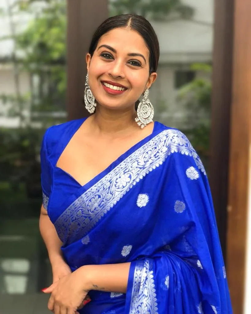 Whimsical Royal Blue Soft Silk Saree With Incomparable Blouse Piece