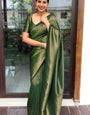 Tremendous Green Soft Banarasi Silk Saree With Beleaguer Blouse Piece