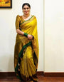 Moiety Yellow Soft Banarasi Silk Saree With Girlish Blouse Piece