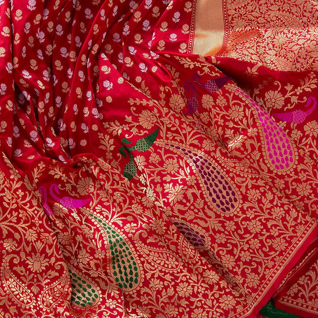 Designer Red Soft Banarasi Silk Saree With Demesne Two Blouse Piece