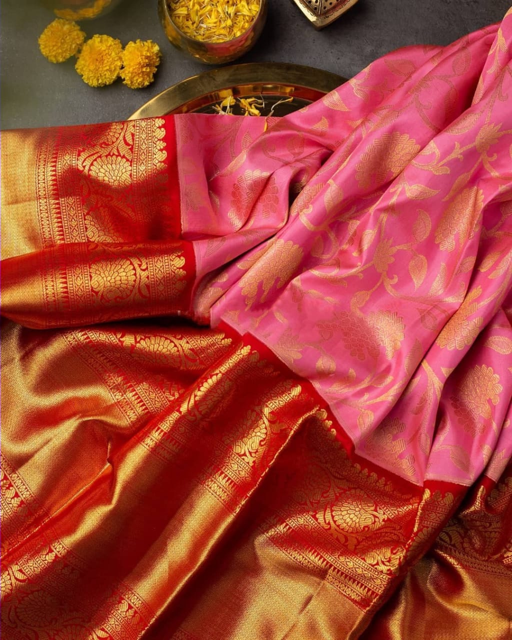 Arresting Pink Soft Banarasi Silk Saree With Beautiful Blouse Piece