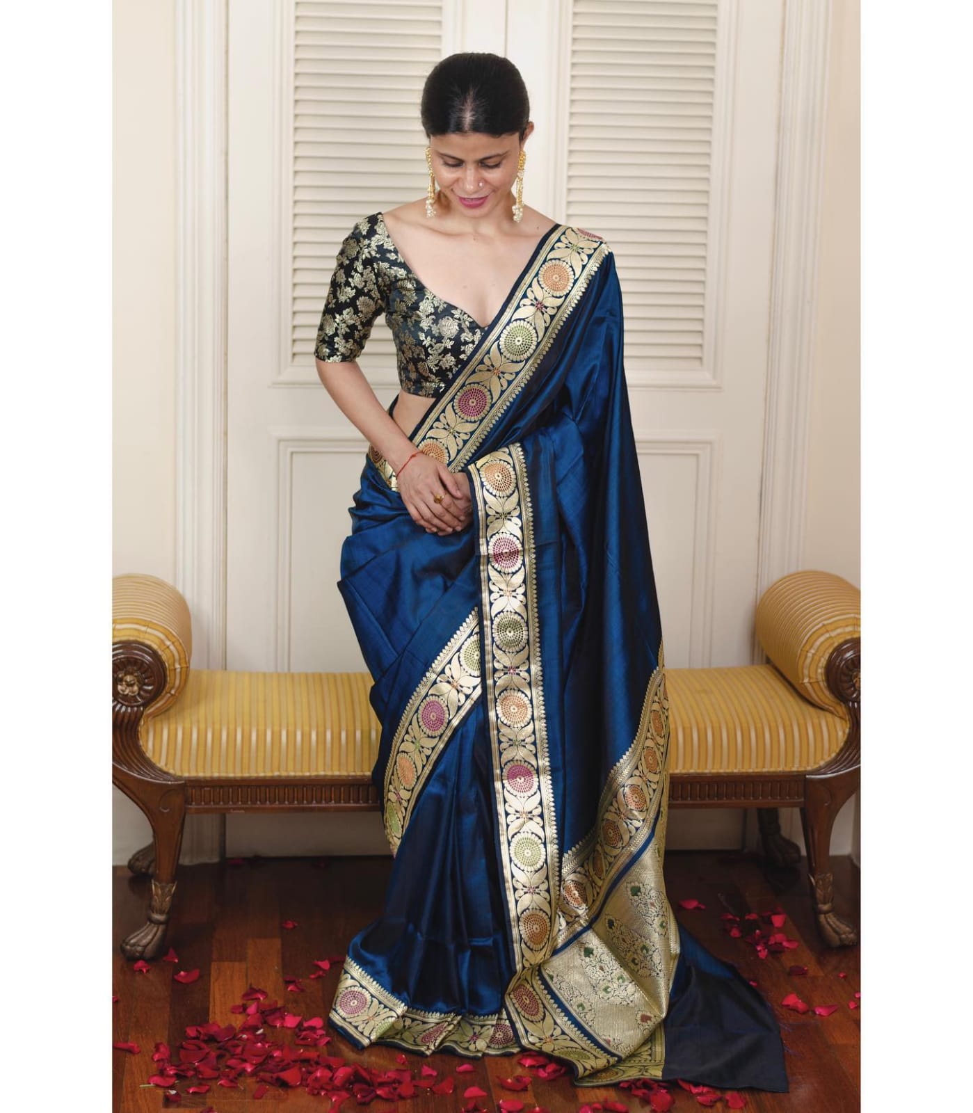 Preferable Navy Blue Soft Silk Saree With Gorgeous Blouse Piece