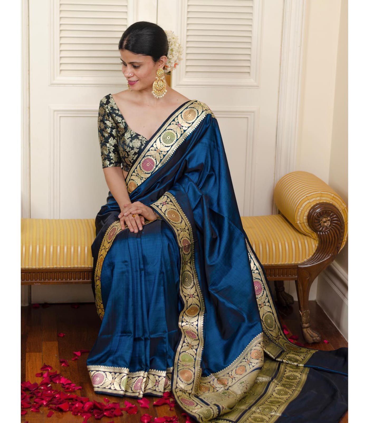 Preferable Navy Blue Soft Silk Saree With Gorgeous Blouse Piece