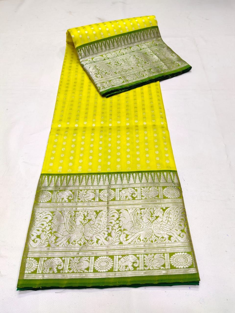 Pleasant Lemon Soft Banarasi Silk Saree With Alluring Blouse Piece