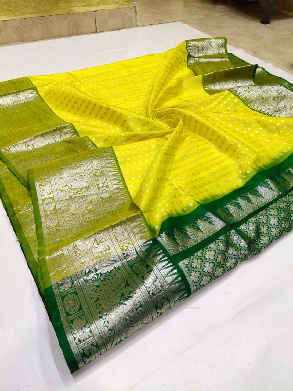 Pleasant Lemon Soft Banarasi Silk Saree With Alluring Blouse Piece