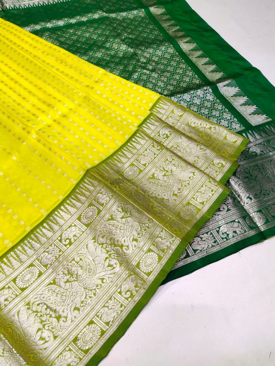 Pleasant Lemon Soft Banarasi Silk Saree With Alluring Blouse Piece