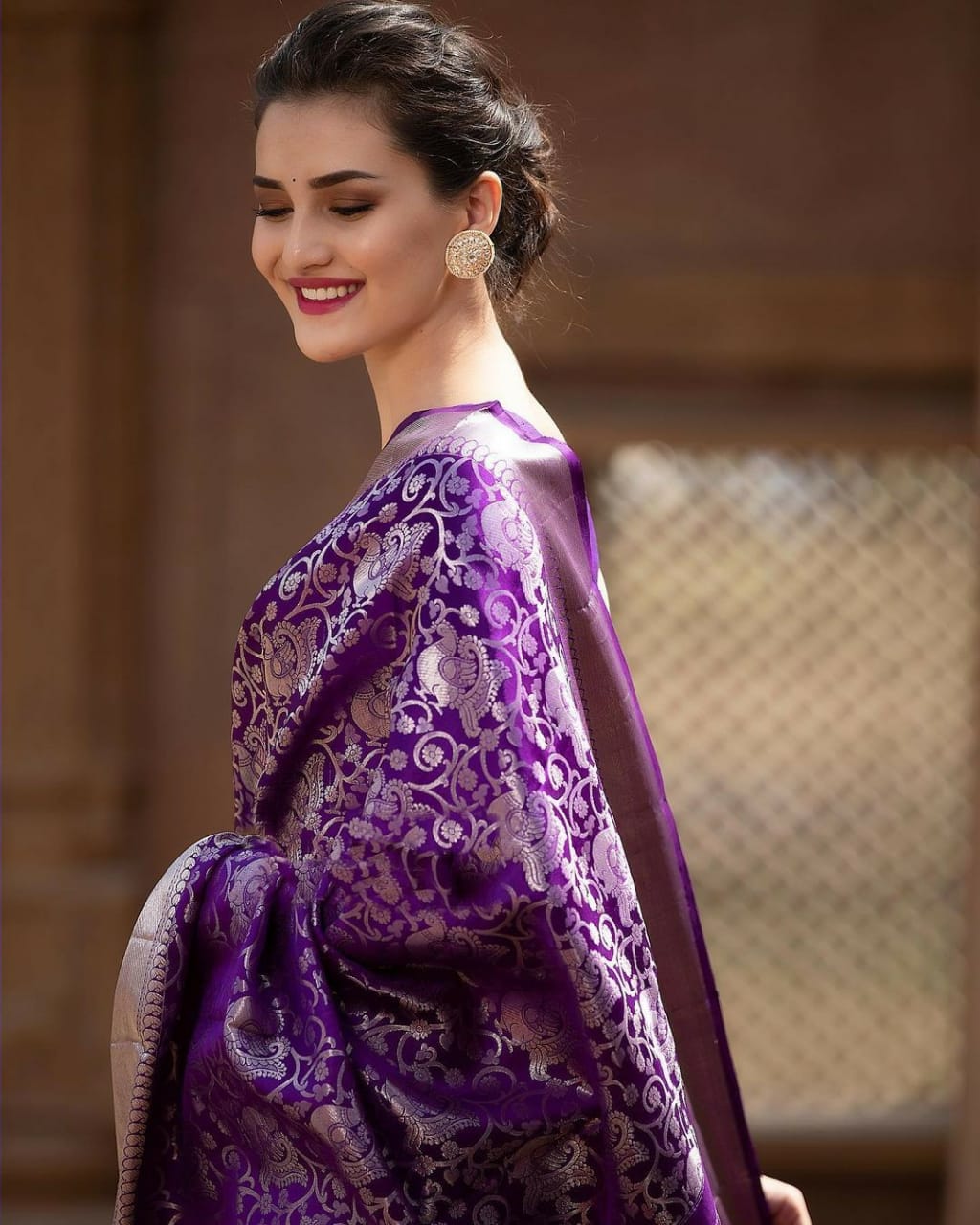 Elegant Purple Soft Banarasi Silk Saree With Supernal Blouse Piece