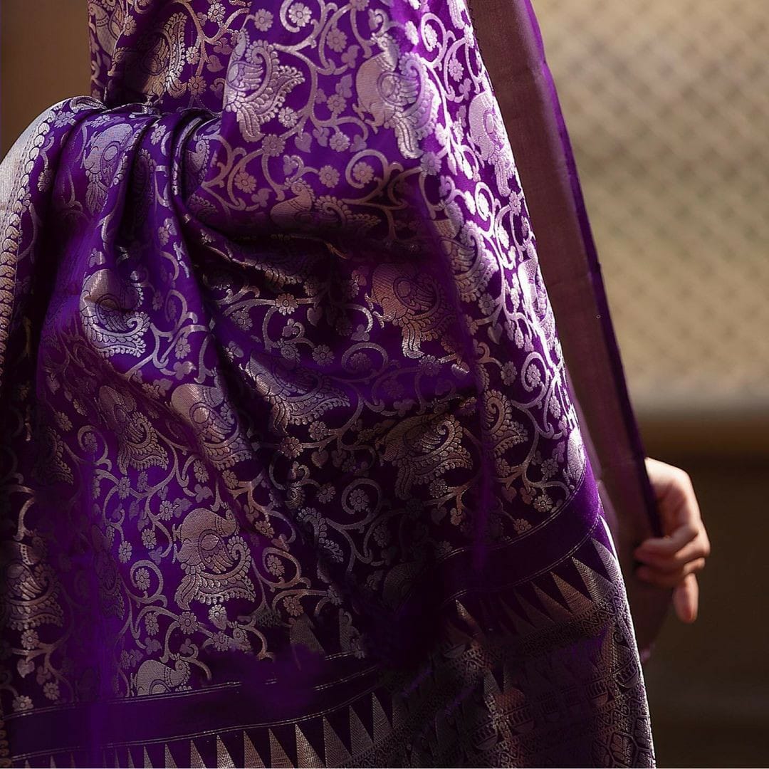 Elegant Purple Soft Banarasi Silk Saree With Supernal Blouse Piece