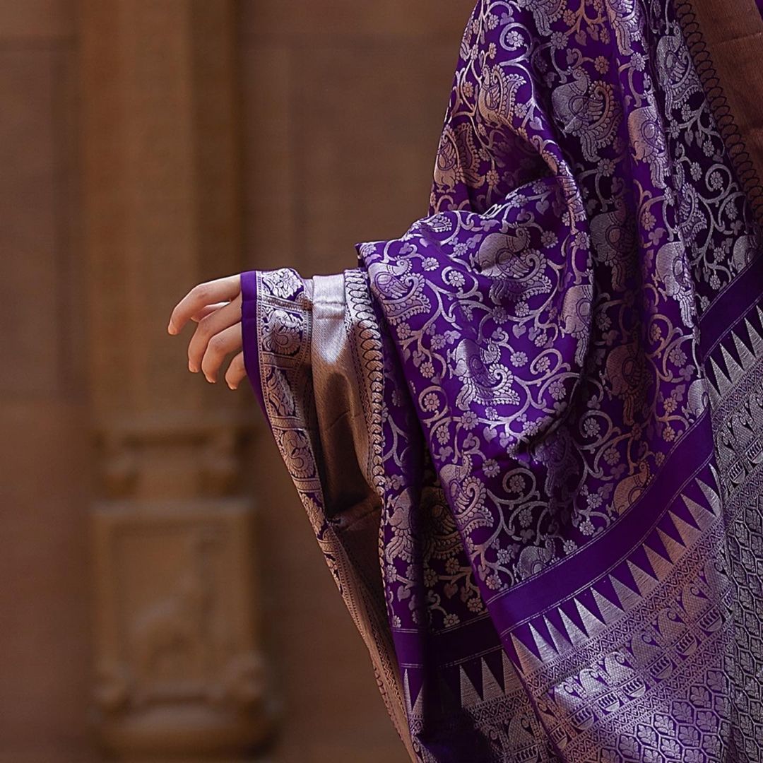 Elegant Purple Soft Banarasi Silk Saree With Supernal Blouse Piece