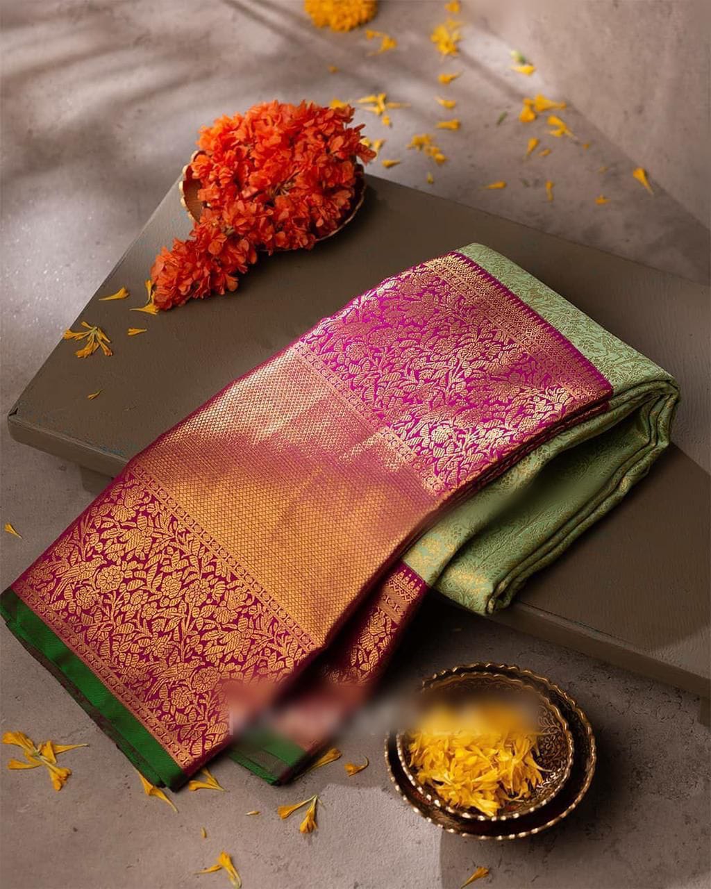 Traditional Pista Soft Banarasi Silk Saree With Surpassing Blouse Piece